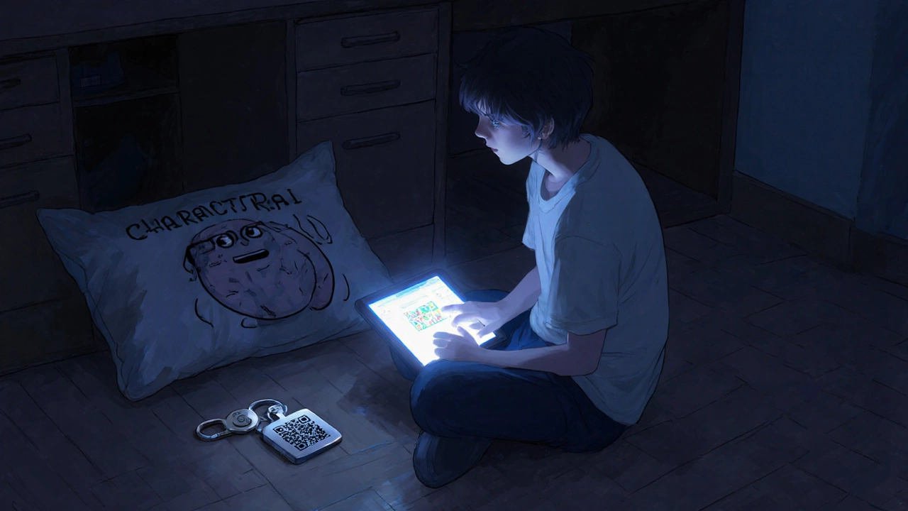 Подросток разговаривает с ИИ-другом в тихой комнате ночью.