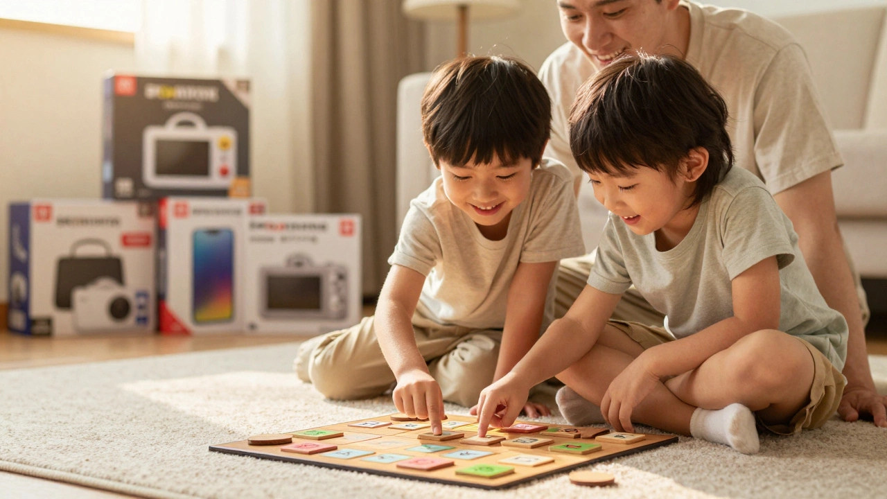 Родитель и ребёнок играют в настольную игру вместе на ковре
