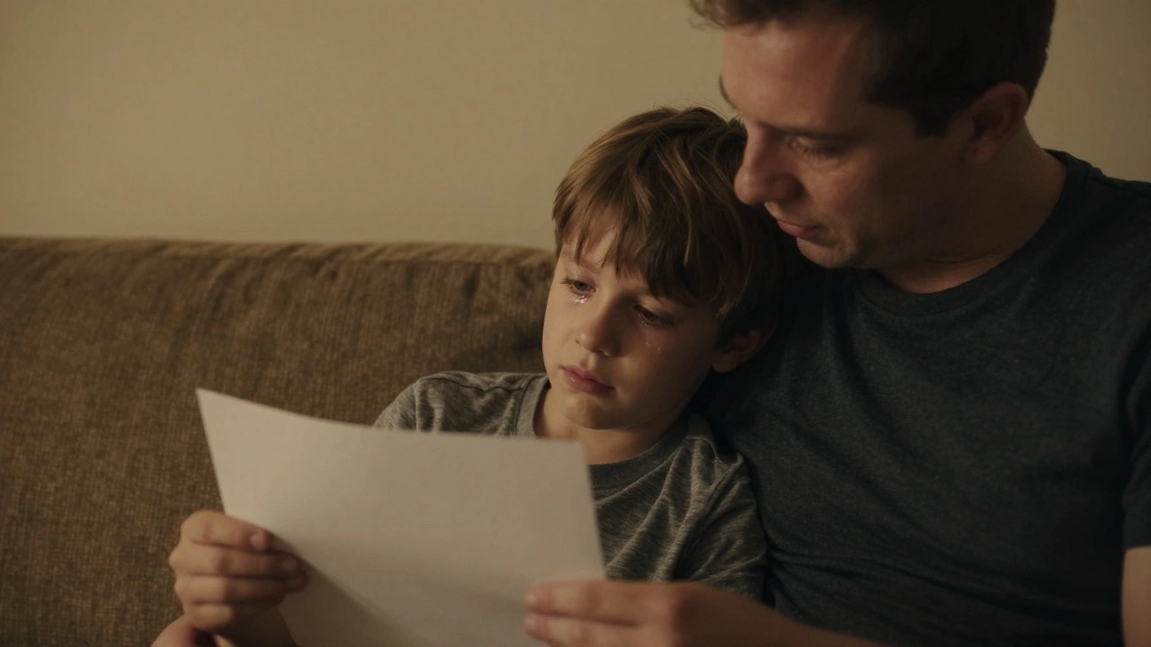 Ребёнок и родитель сидят рядом, глаза в глазах — тихий момент связи.