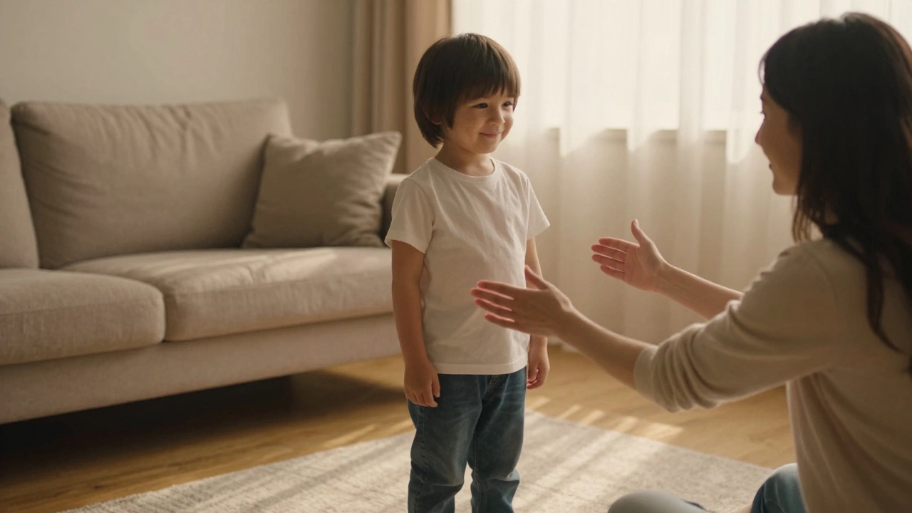 Ребёнок улыбается, но не смотрит в глаза, когда мать пытается обнять его.