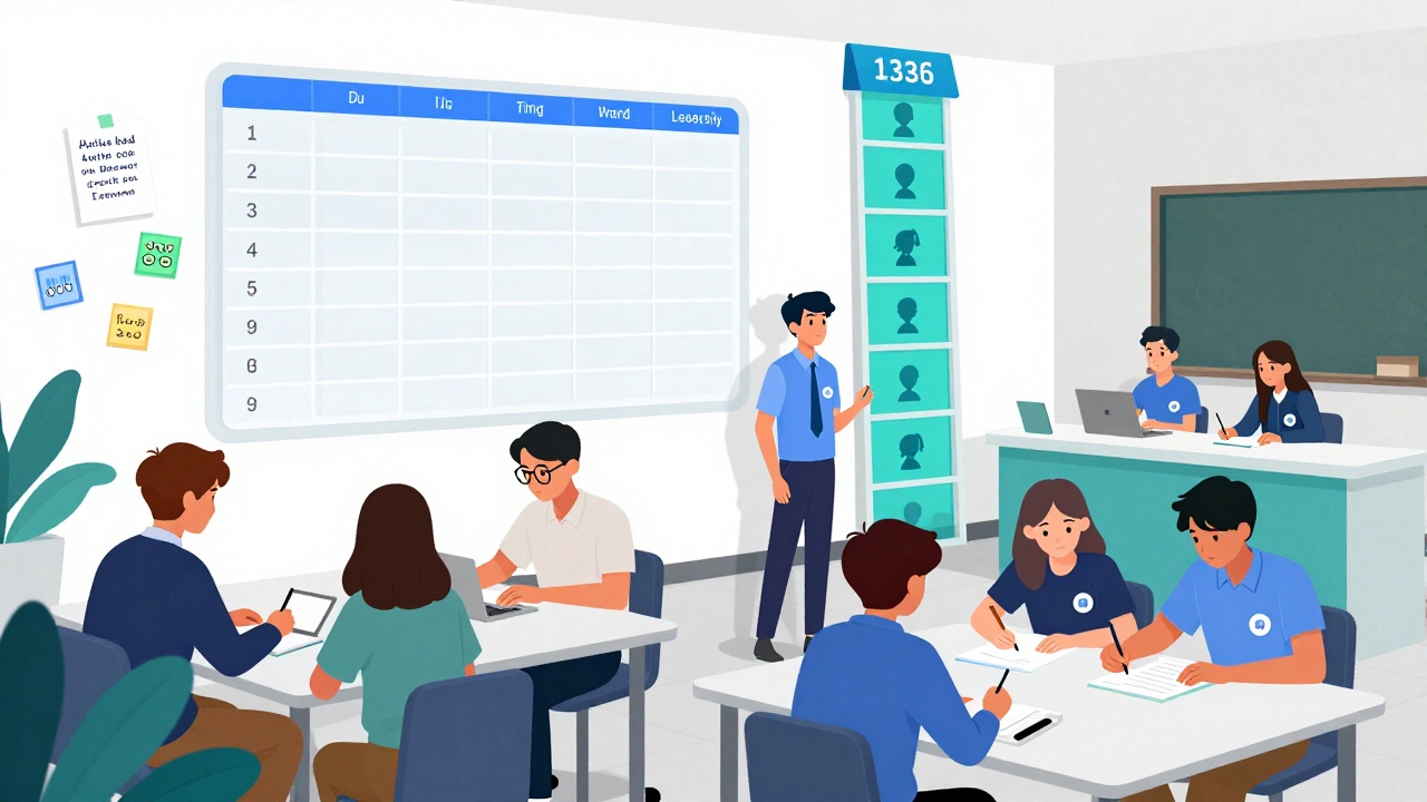 Подростки работают в классе с системой баллов и ролями