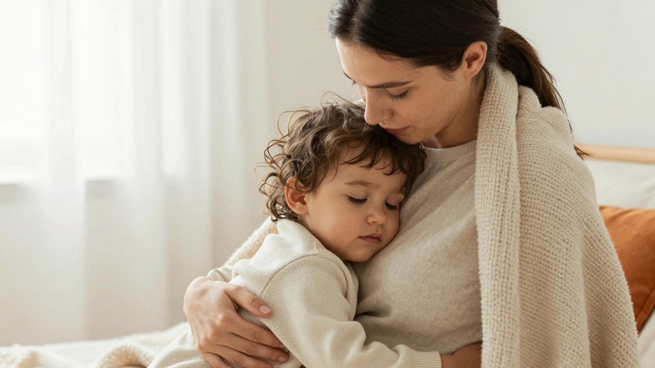 Мать и маленький ребенок в теплых объятиях, символизирующих надежную привязанность и безопасность