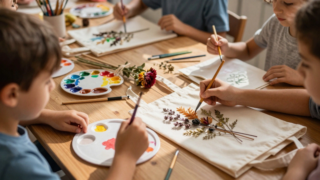 Малыши рисуют и делают поделки за столом в мастерской